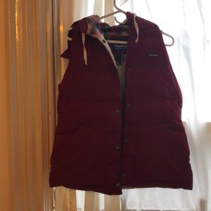 Penfield fluffy red vest with hood
